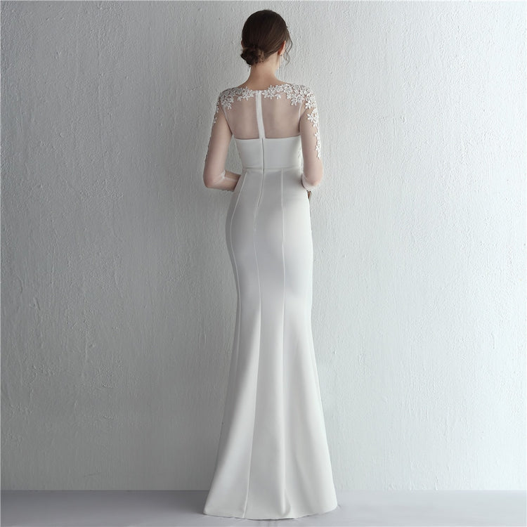 Vestido de Festa Longo com Detalhes em Renda e Apliques Florais Branco