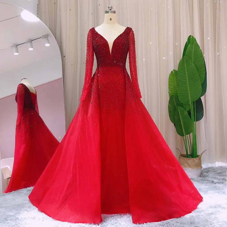 Vestido de Festa com Saia Brilho Vermelho e Decote - Modelo Especial