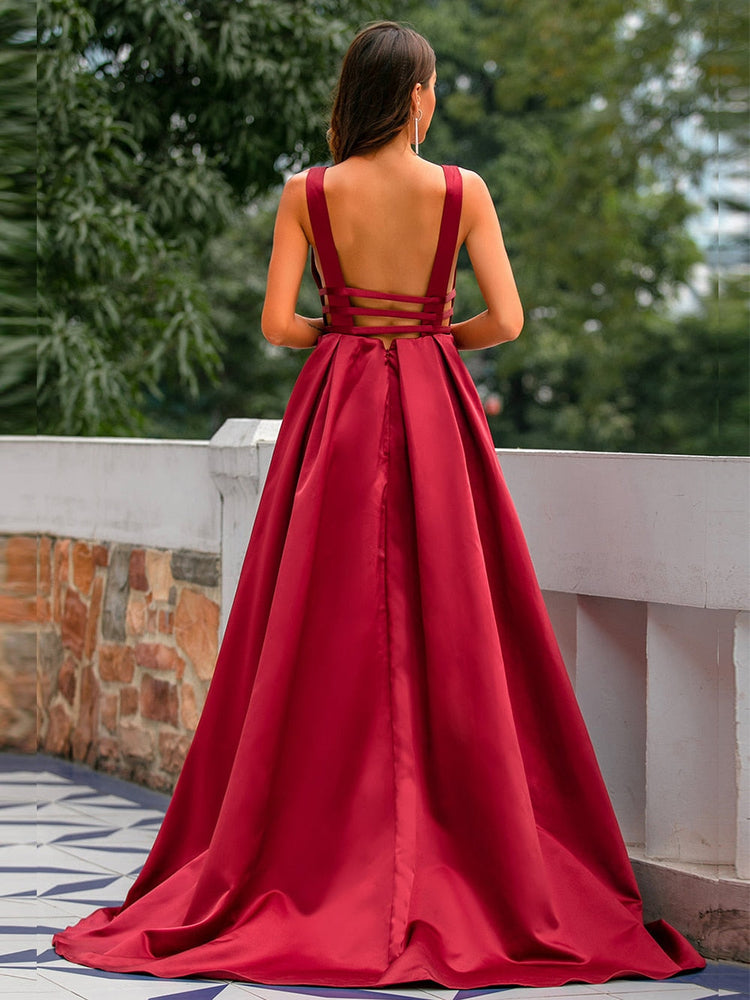 Vestido de Festa Longo Luxo com Stripes em Cetim (Pronta entrega)