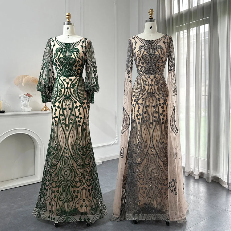 Vestido de Festa Luxo Esmeralda com Detalhes em Cristais