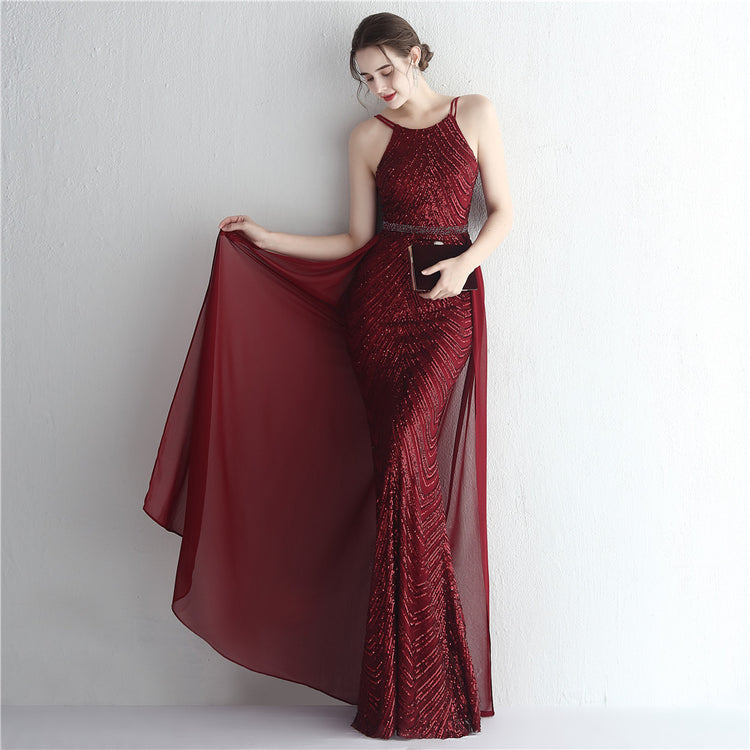 Vestido de Festa Luxo Sereia com Capa Marsala