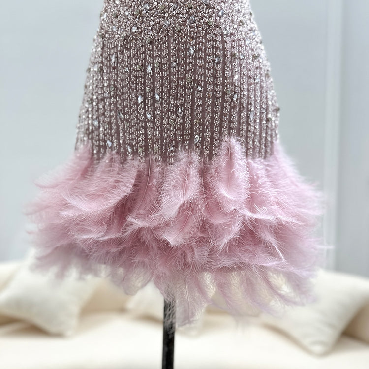 Vestido de Festa Curto com Plumas - Modelo Especial