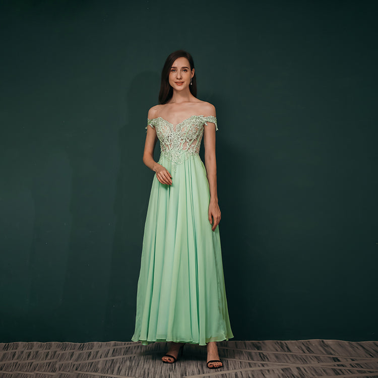 Vestido de Festa Longo Brilho Verde Menta