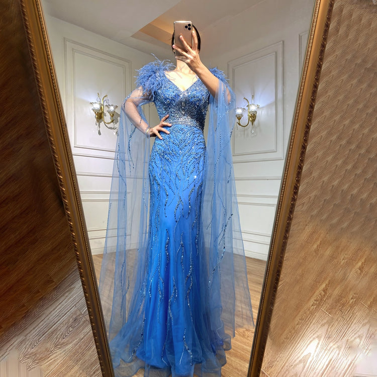 Vestido de Festa Capa Longa Elegante Luar - Modelo Especial