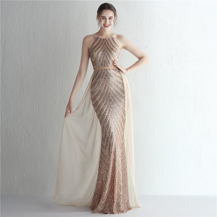 Vestido de Festa Luxo Sereia com Capa Dourado