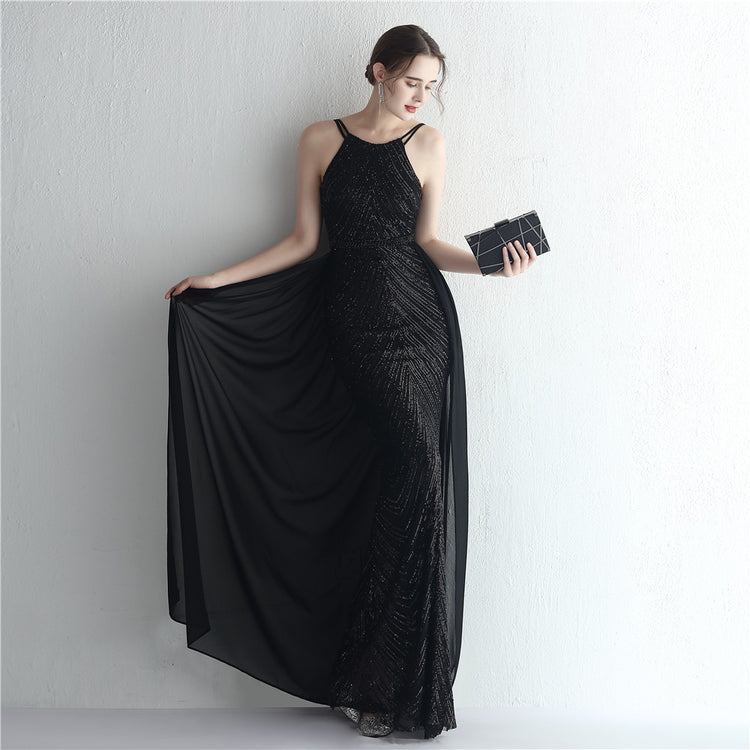 Vestido de Festa Luxo Sereia com Capa Preto