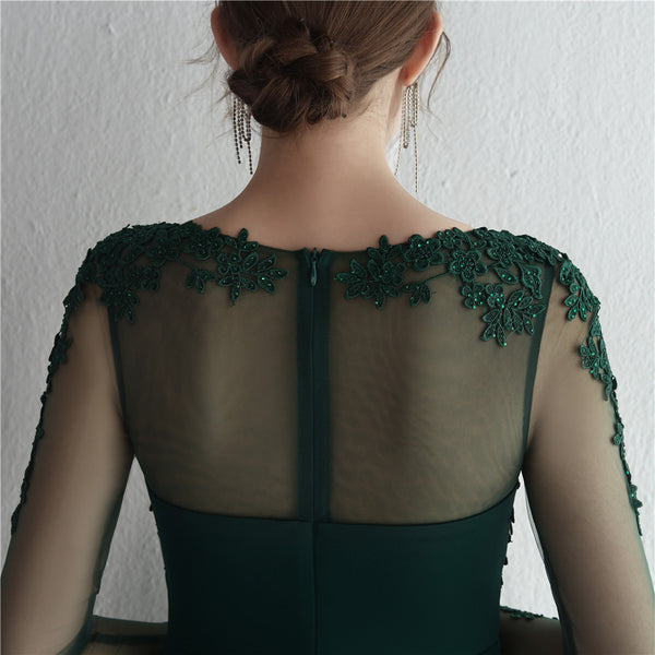 Vestido de Festa Longo com Detalhes em Renda e Apliques Florais Verde (Pronta Entrega)