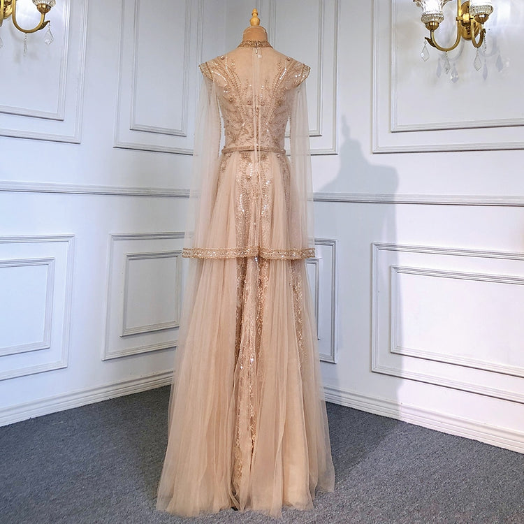 Vestido de Festa Longo Luxo Decorado em Cristais com Manga Transparente - Modelo Especial