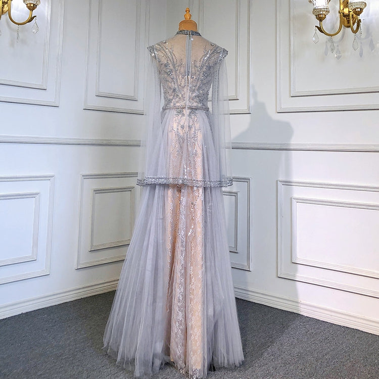 Vestido de Festa Longo Luxo Decorado em Cristais com Manga Transparente - Modelo Especial