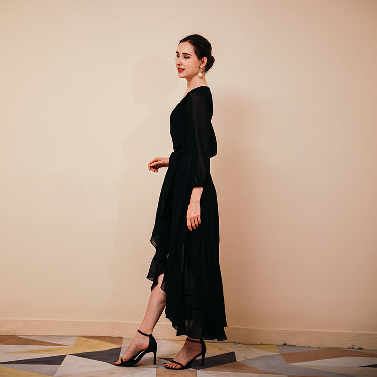 Vestido de Festa Longo com Decote V Preto