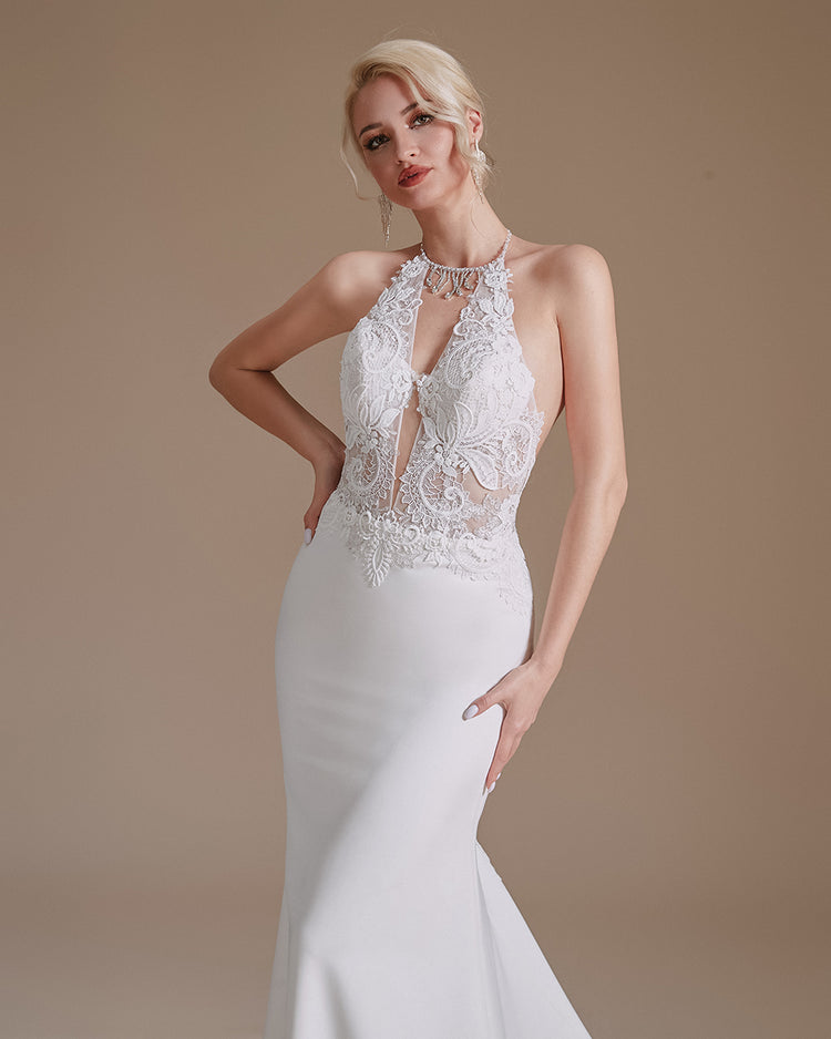 Vestido de Noiva Sereia Luxo com Parte Superior Detalhada em Rendas