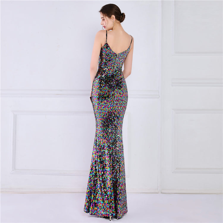 Vestido de Festa Brilho com Alça Espaguete