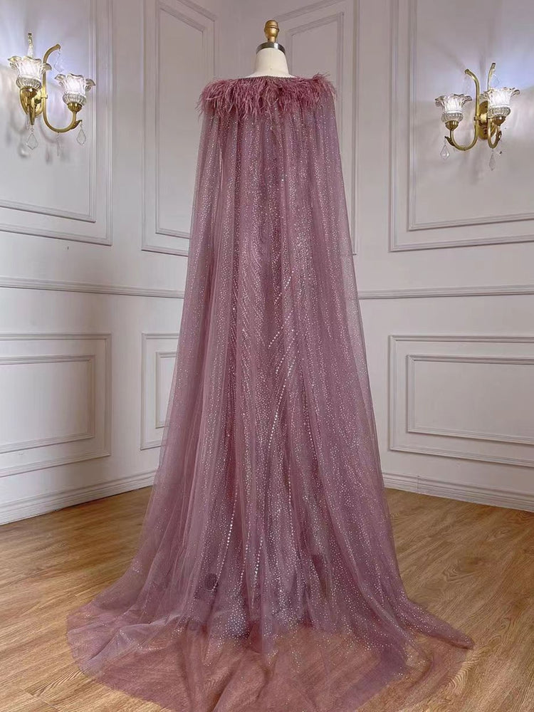Vestido de Festa Luxo todo Decorado em Cristais com Manta - Modelo Especial