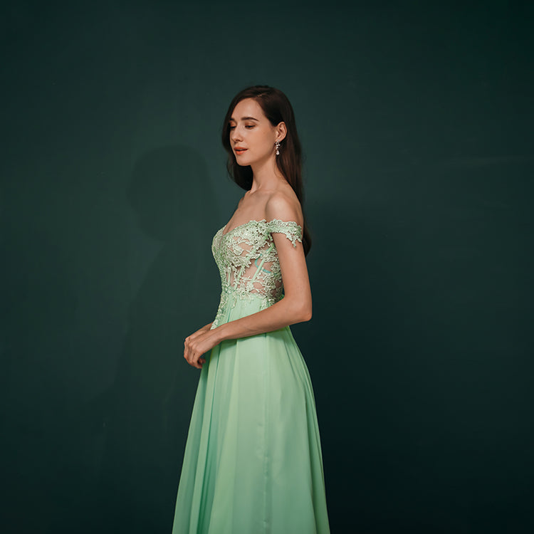 Vestido de Festa Longo Brilho Verde Menta