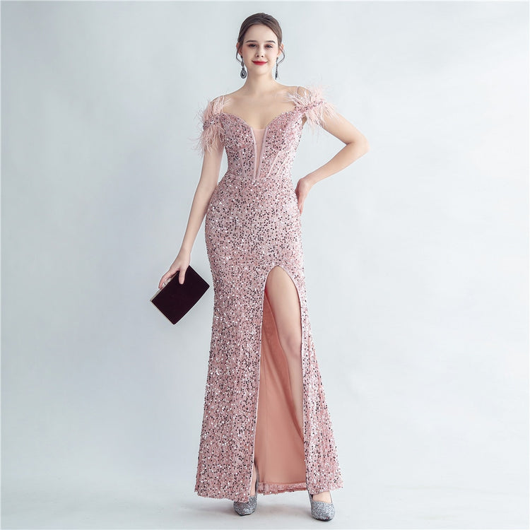Vestido de Festa Longo com Decote em V em Renda Moderno