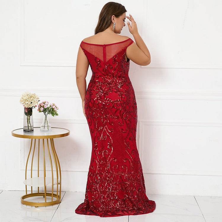 Vestido Plus Size Vintage Brilho Marsala