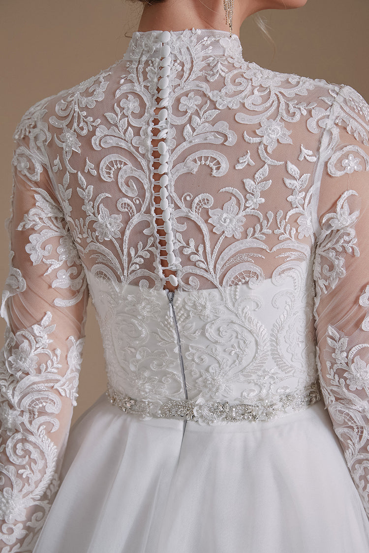 Vestido de Festa Luxo Clássico Romântico com Apliques em Cristais e Renda