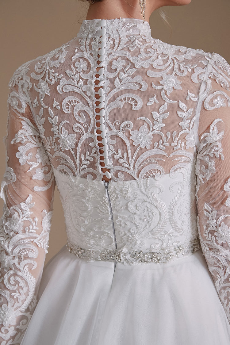 Vestido de Festa Luxo Clássico Romântico com Apliques em Cristais e Renda