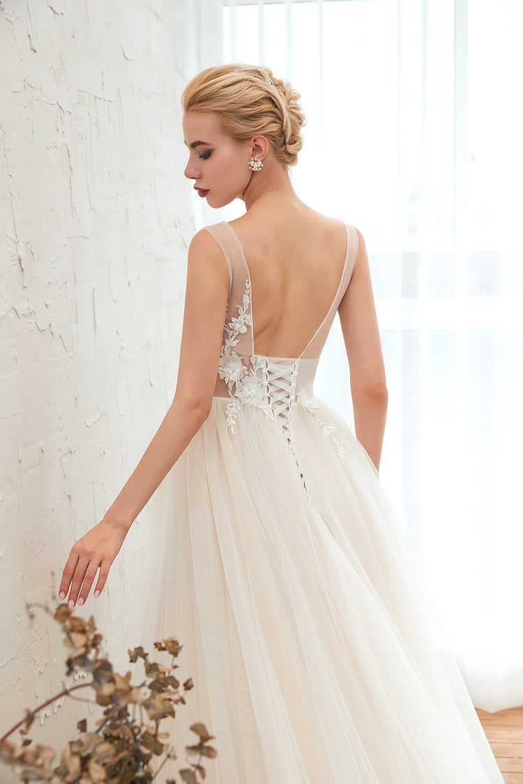 Vestido de Noiva Longo com Apliques e Saia em Tulle e Renda