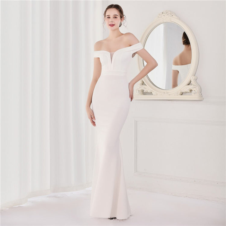 Vestido de Festa Longo Ombro a Ombro Branco