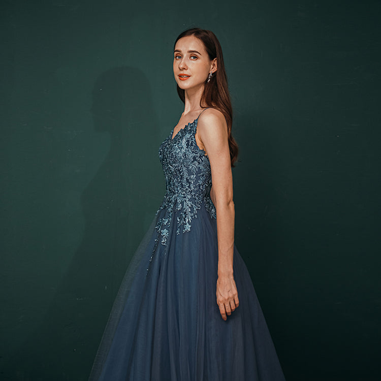 Vestido de Festa Longo Brilho Longo com Alça Azul Marinho