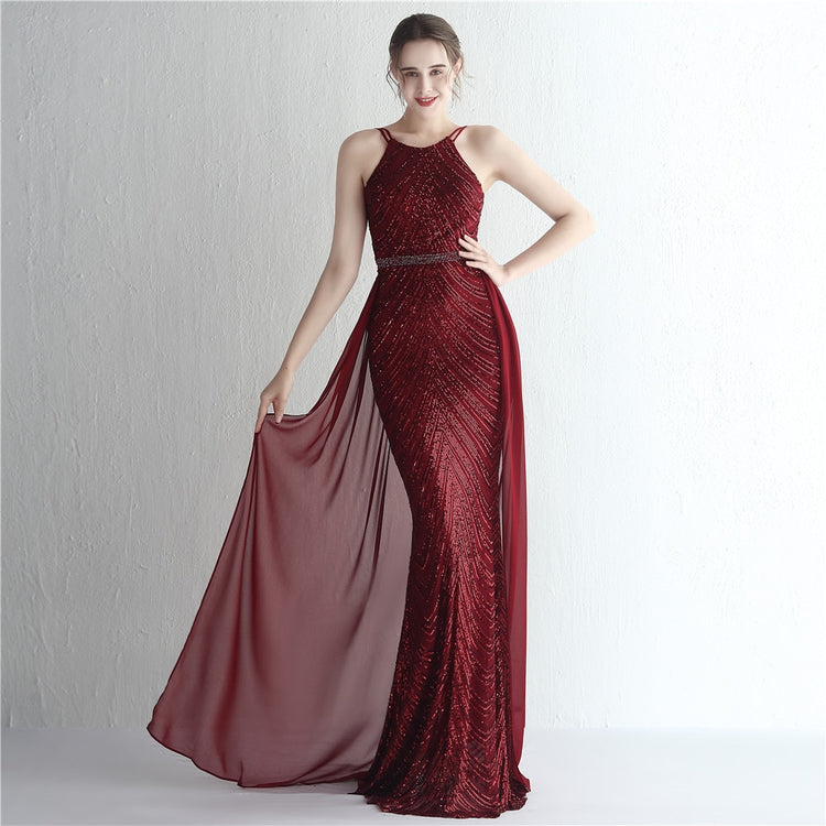 Vestido de Festa Luxo Sereia com Capa Marsala