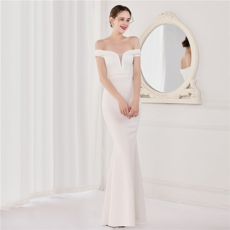 Vestido de Festa Longo Ombro a Ombro Branco