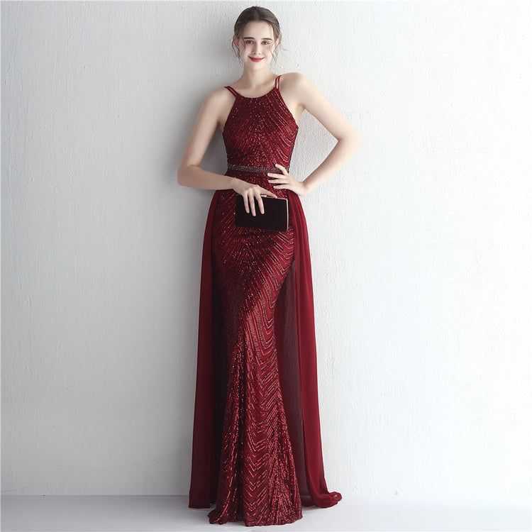 Vestido de Festa Luxo Sereia com Capa Marsala