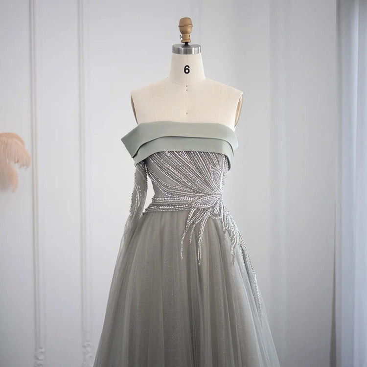 Vestido de Festa Longo em Renda e Detalhes Verde Oliva - Modelo Especial
