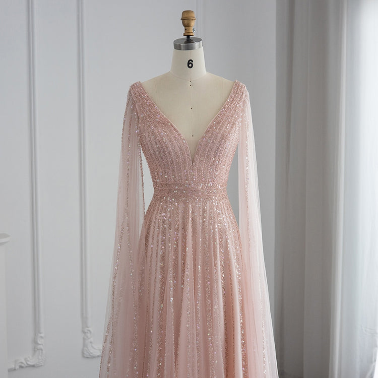 Vestido de Festa Longo Luxuoso com Maxi Manga - Modelo Especial