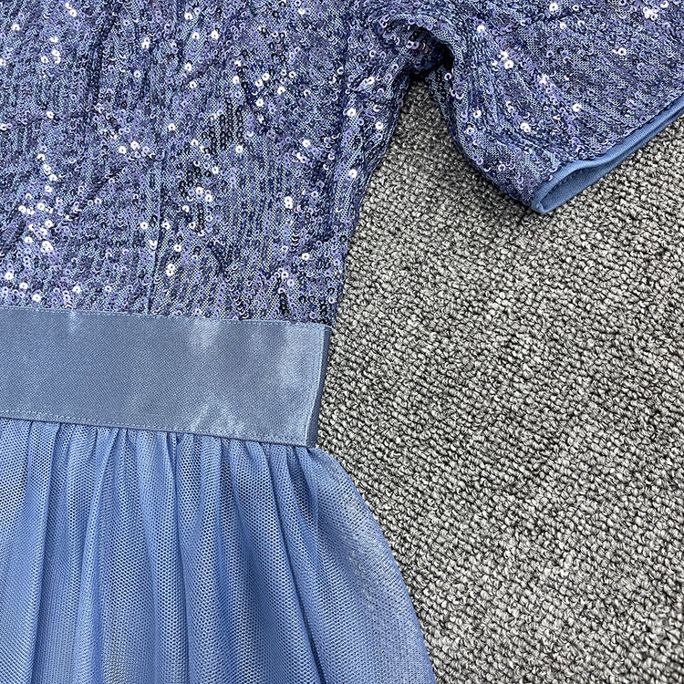 Vestido de Festa Longo em Renda Azul Empoeirado