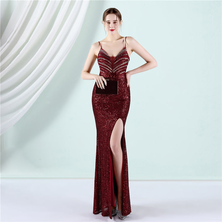 Vestido de Festa com Decote V Império Marsala