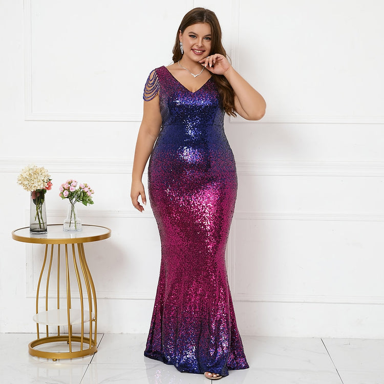 Vestido de Festa Plus Size Longo Corais Brilho