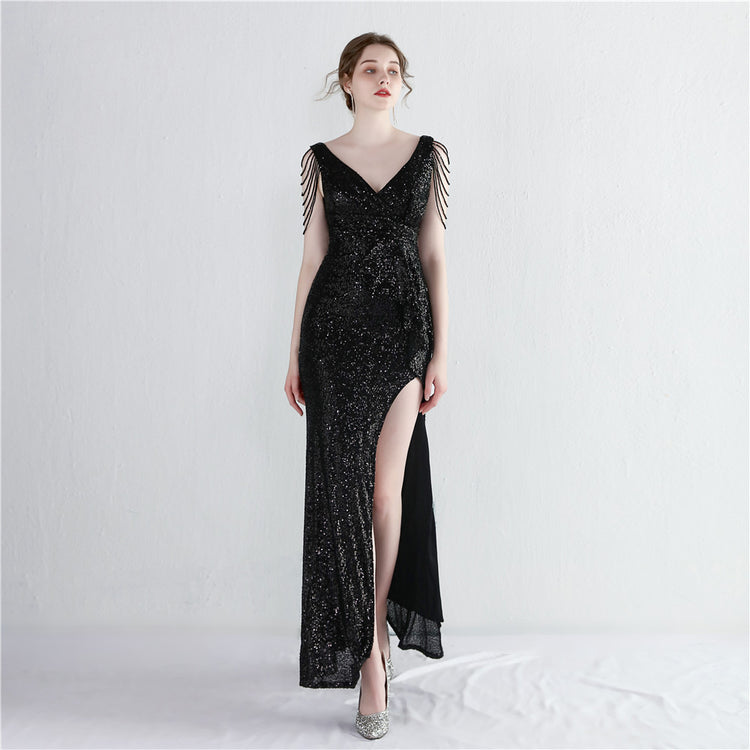 Vestido de Festa Brilho com Lantejoulas Preto