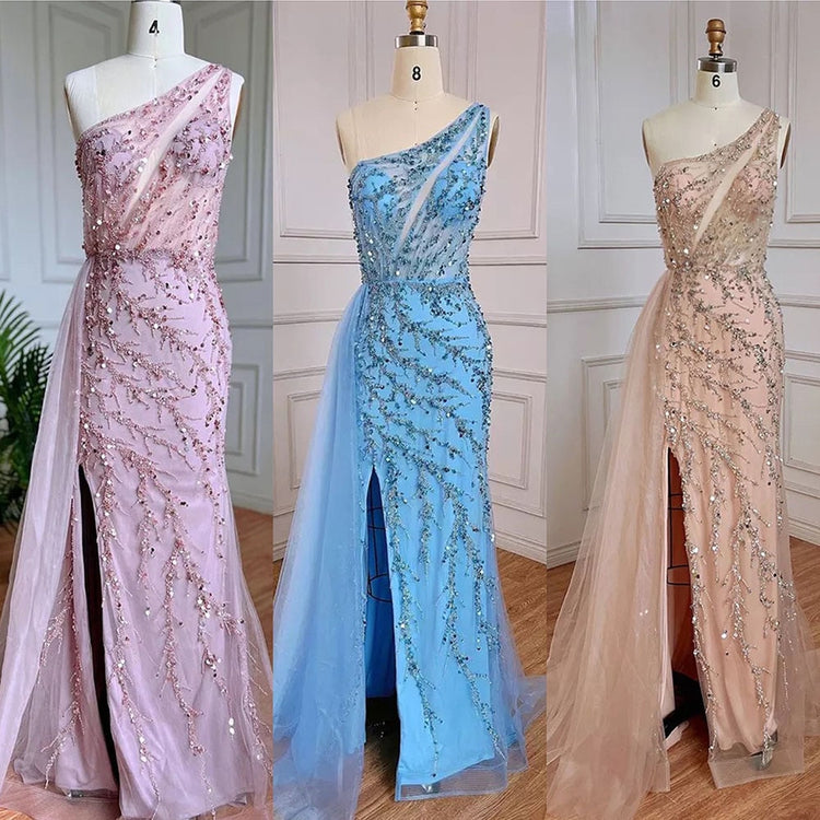 Vestido de Festa Luxo Sereia com Ombro Assimétrico e Brilho - Modelo Especial