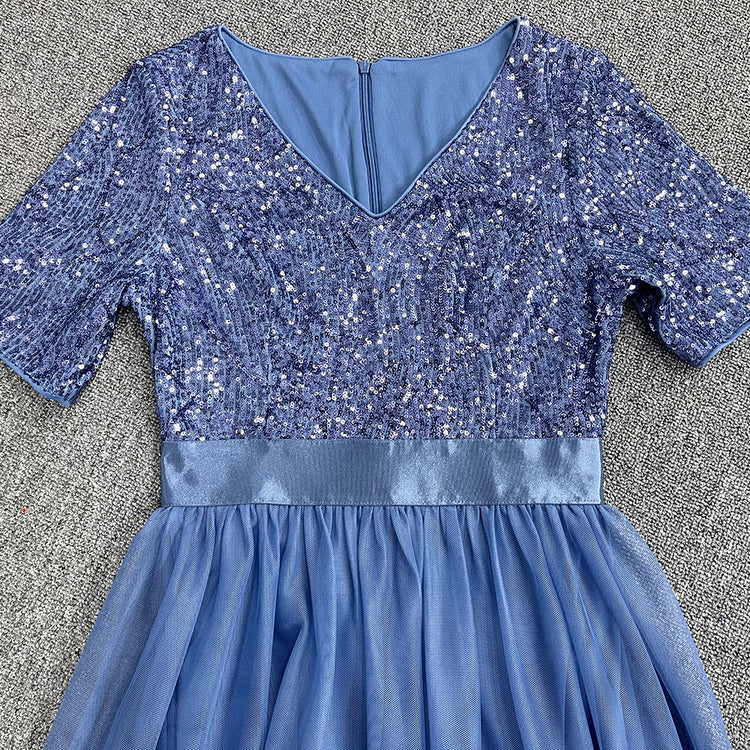 Vestido de Festa Longo em Renda Azul Empoeirado