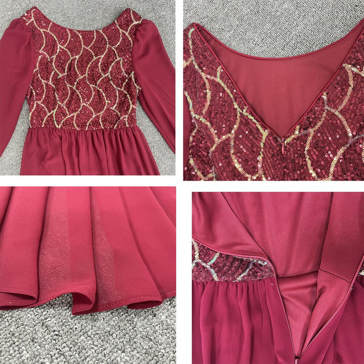Vestido de Festa Longo Renda Marsala com Manga Longa