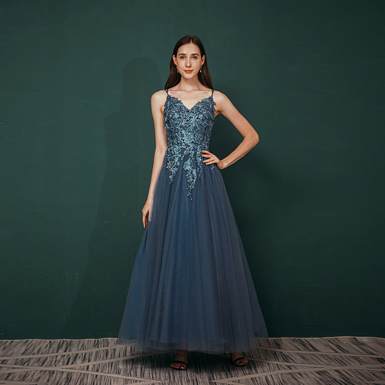 Vestido de Festa Longo Brilho Longo com Alça Azul Marinho