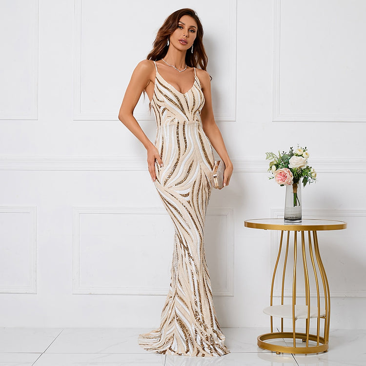 Vestido de Festa Longo Luxo Sexy Dourado