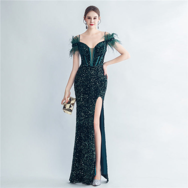 Vestido de Festa Longo com Decote em V em Renda Moderno