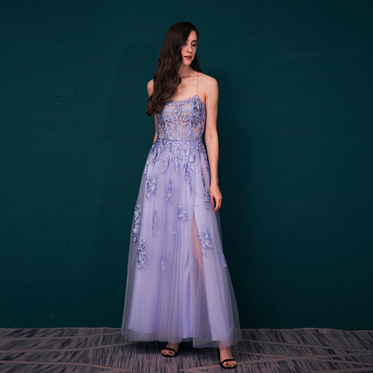 Vestido de Festa Longo em Renda com Alça Lavanda