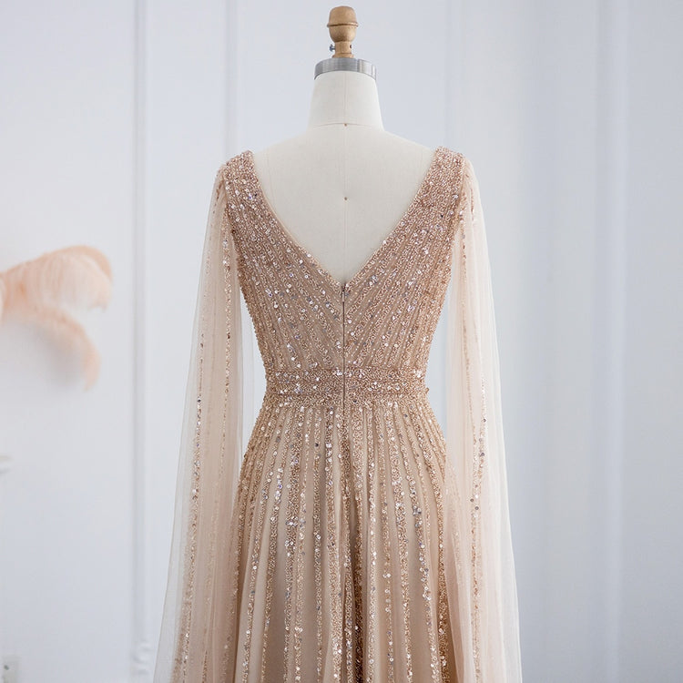 Vestido de Festa Longo Luxuoso com Maxi Manga - Modelo Especial