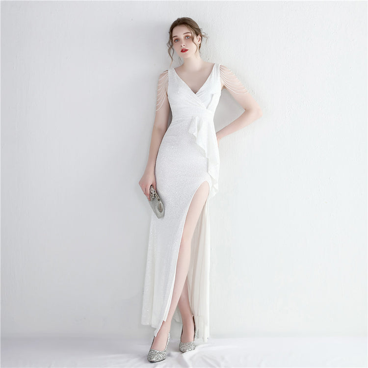 Vestido de Festa Brilho com Lantejoulas Branco