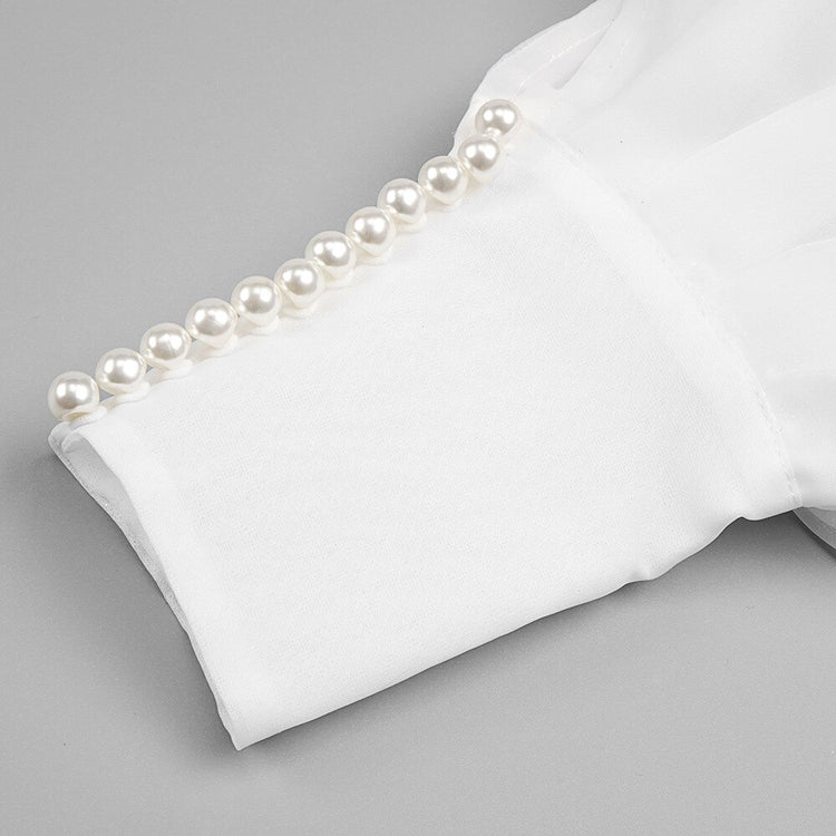 Vestido de Festa Longo com Manga Volume Branco Luxo