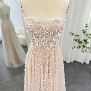 Vestido de Festa Longo em Renda Suave Champanhe - Modelo Especial