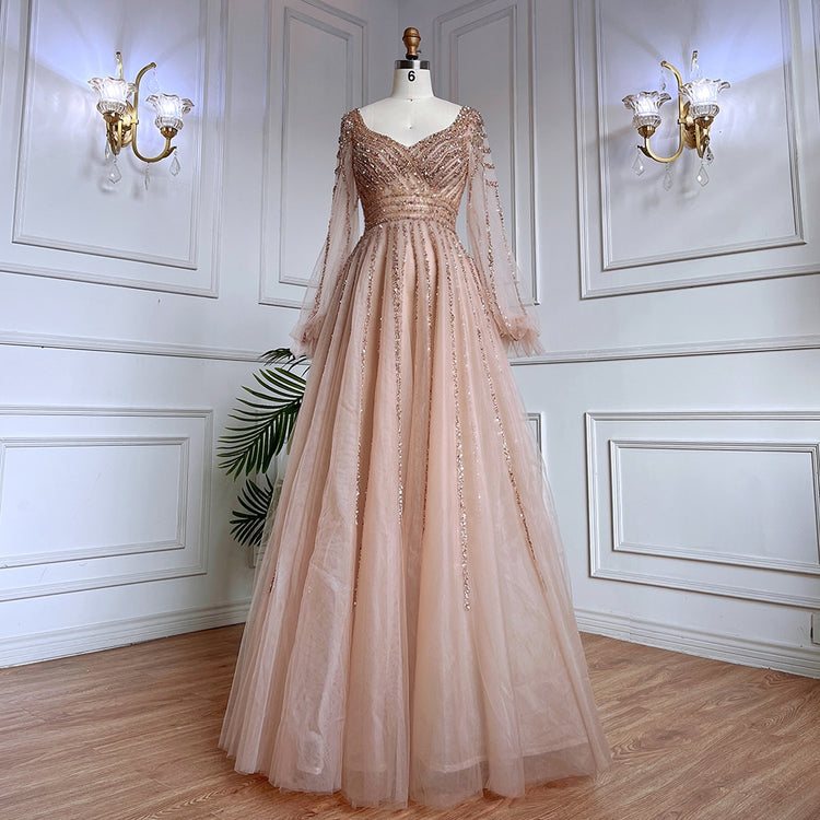 Vestido de Festa Longo Vênus Detalhes em Miçangas e Cristais - Modelo Especial