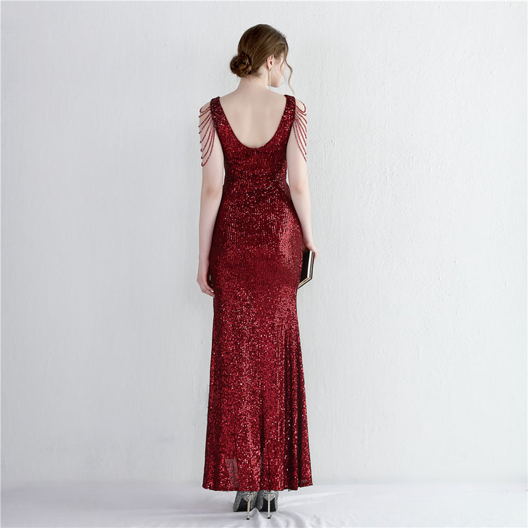 Vestido de Festa Brilho com Lantejoulas Marsala