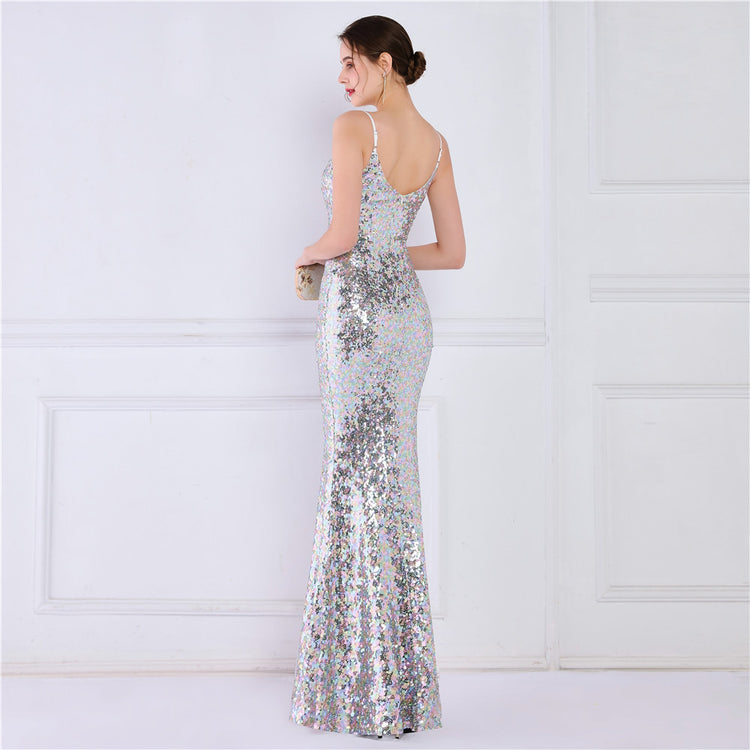 Vestido de Festa Brilho com Alça Espaguete