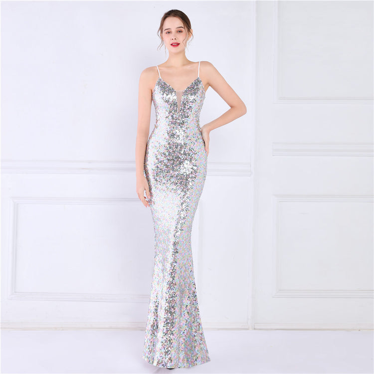 Vestido de Festa Brilho com Alça Espaguete