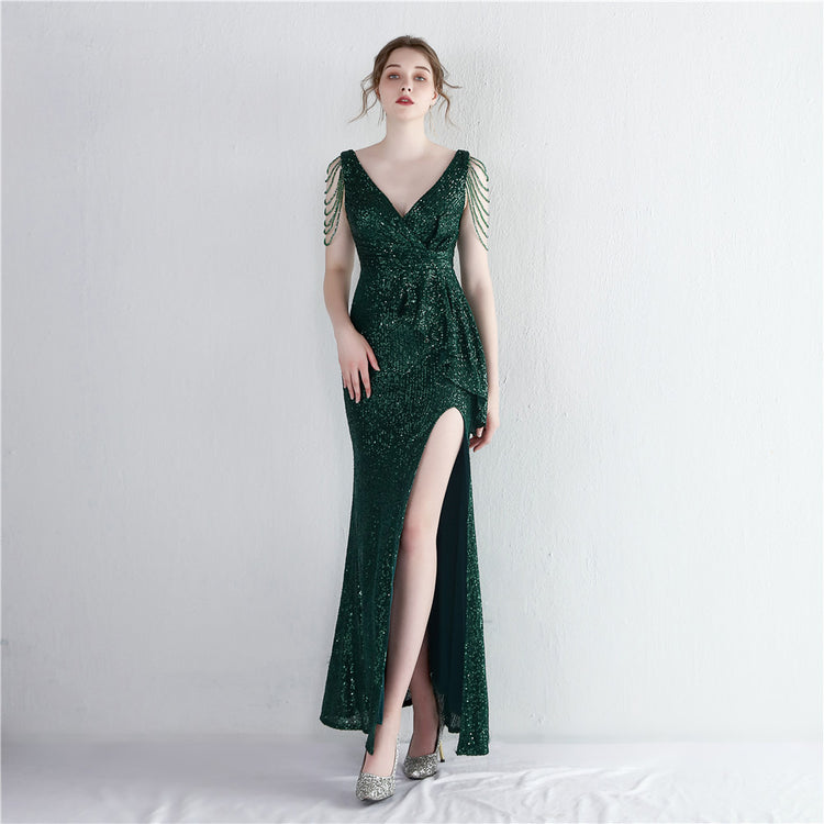 Vestido de Festa Brilho com Lantejoulas Verde